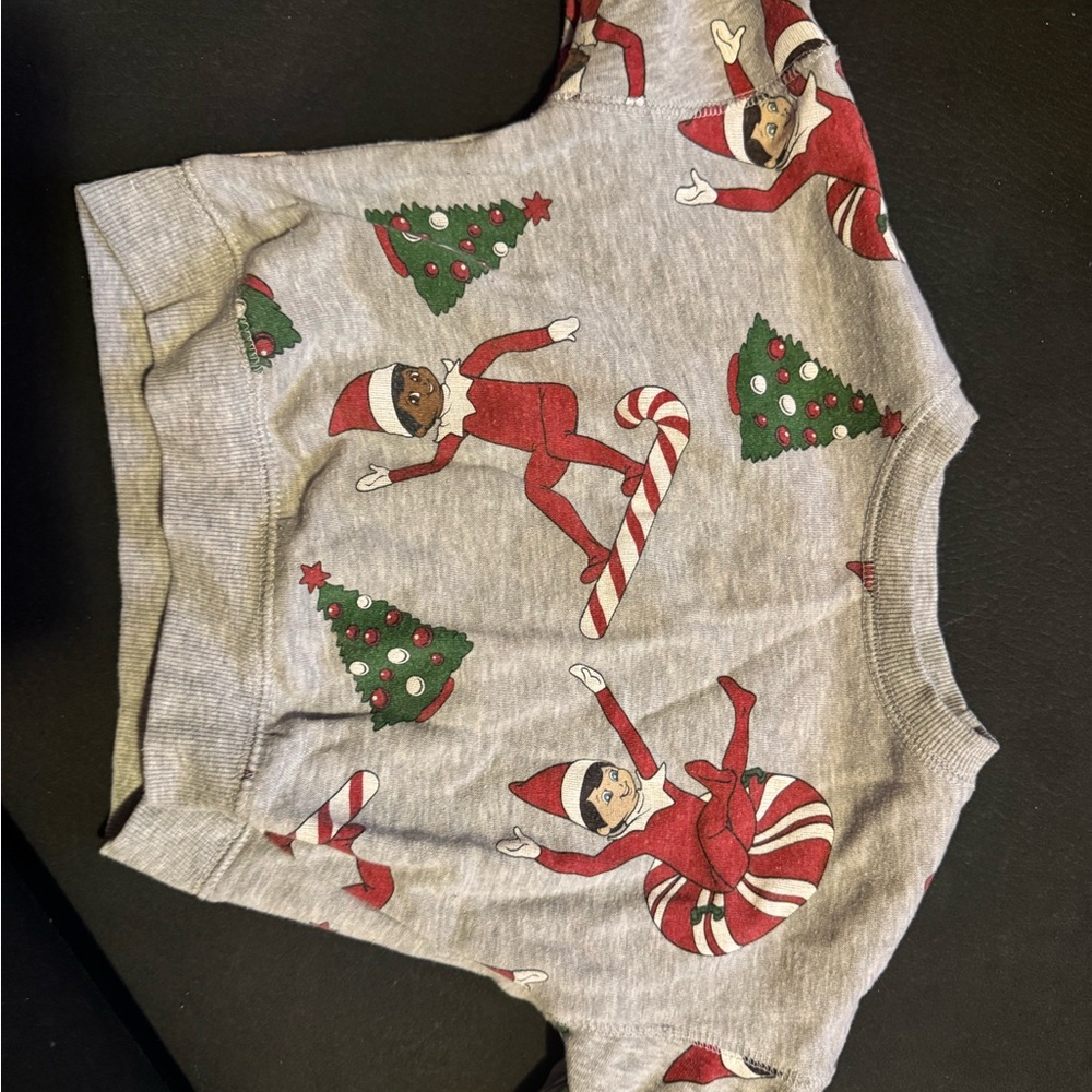 Gray Sweater with Elf and Tree Design
